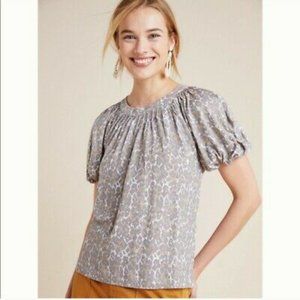 Anthropologie‎ Maeve Linen Leopard Top Puff Sleeve sz S